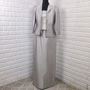 CACHET 2 Piece Silver Metallic Formal Wear Jacket Dress Mother of the Bride SZ 8